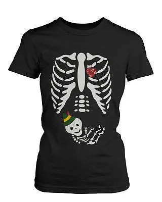 Cute Christmas Maternity Wear Cotton T-shirt - Elf Baby X-ray Graphic Tee