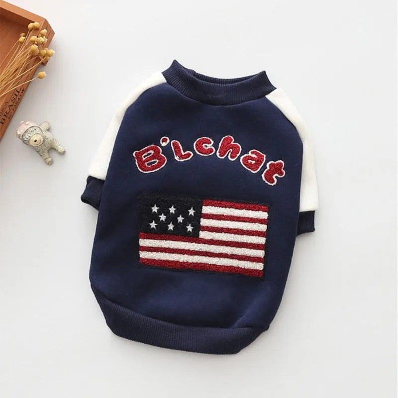 Cute USA Flag Design Warm Thick Coat Puppy Sweatshirt