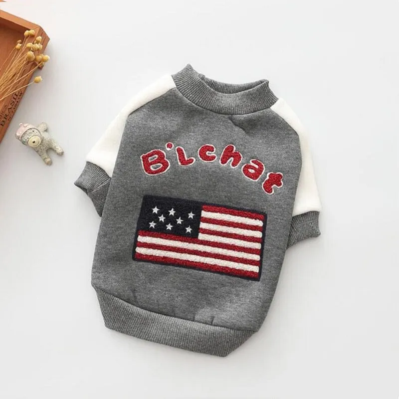 Cute USA Flag Design Warm Thick Coat Puppy Sweatshirt