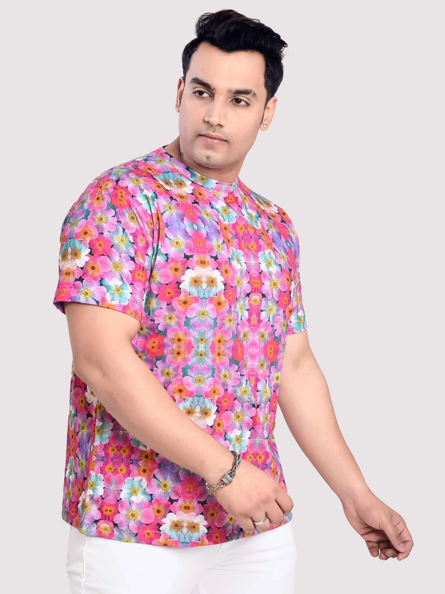 Daisy Flower Digital Printed Round Neck T-Shirt Men's Plus Size