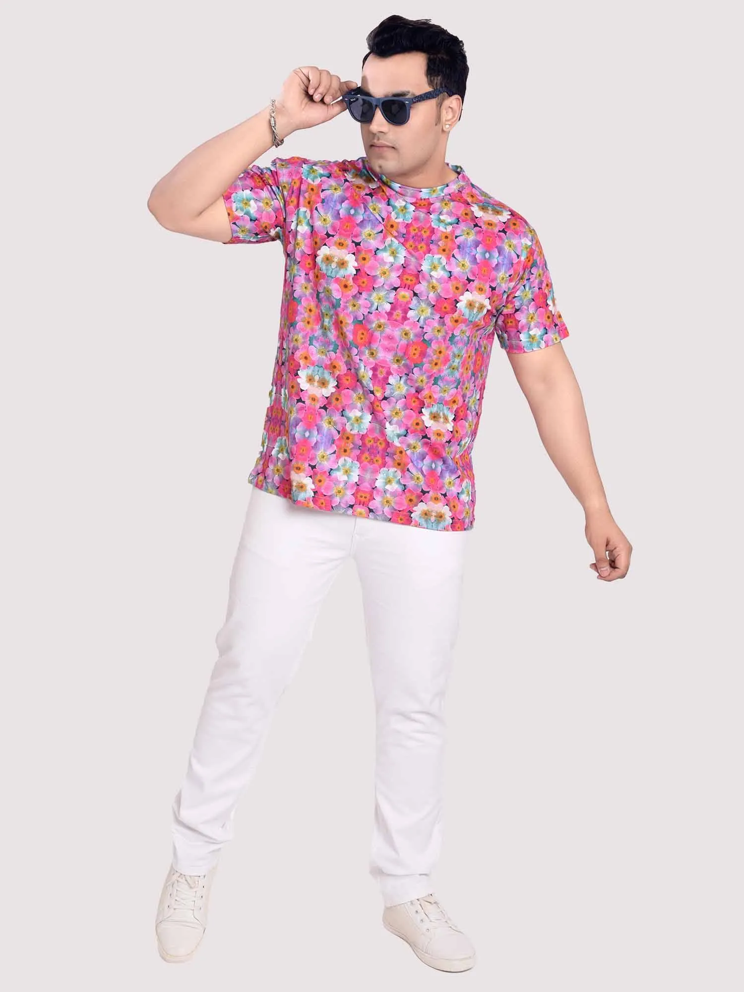 Daisy Flower Digital Printed Round Neck T-Shirt Men's Plus Size