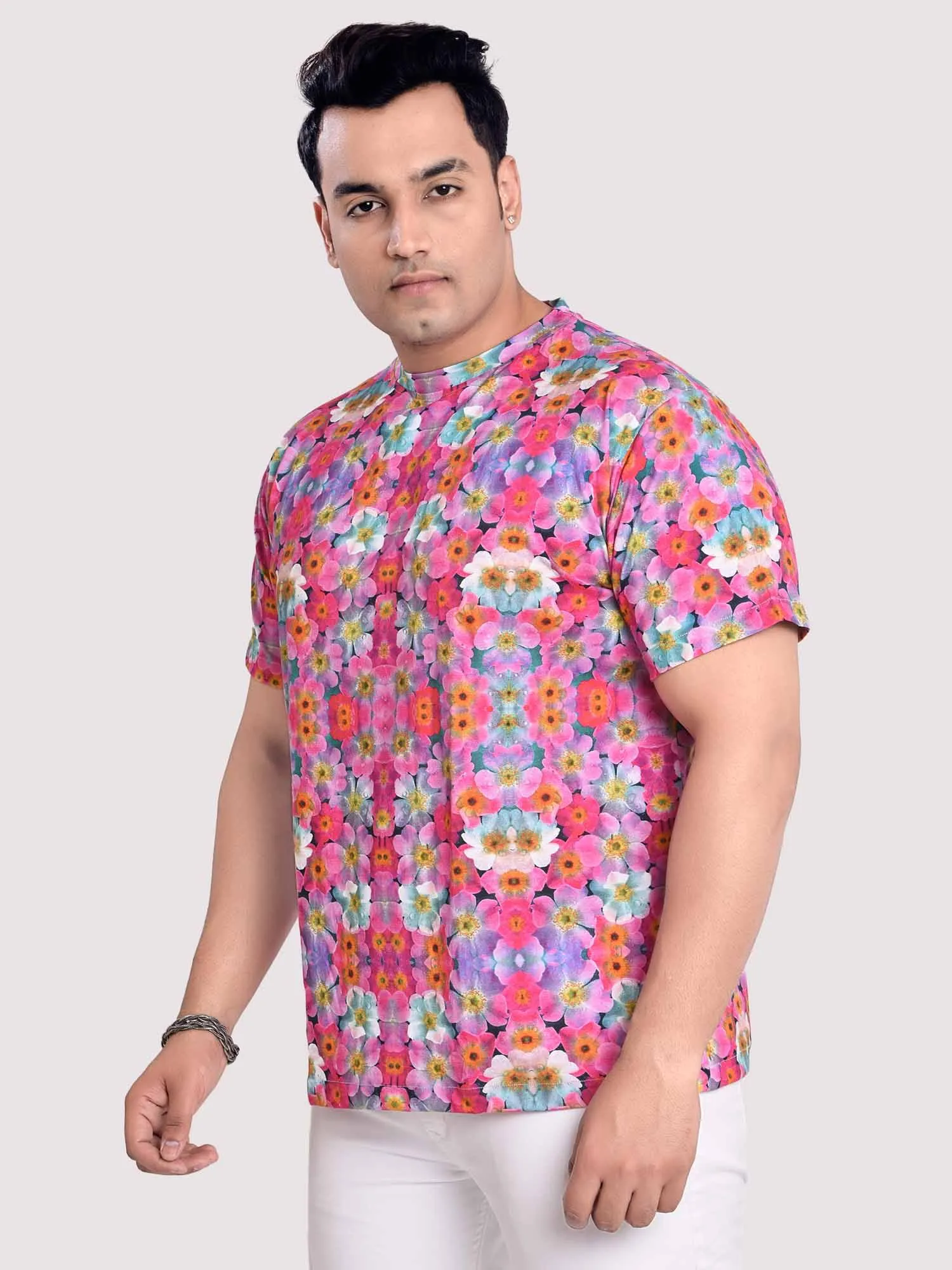 Daisy Flower Digital Printed Round Neck T-Shirt Men's Plus Size