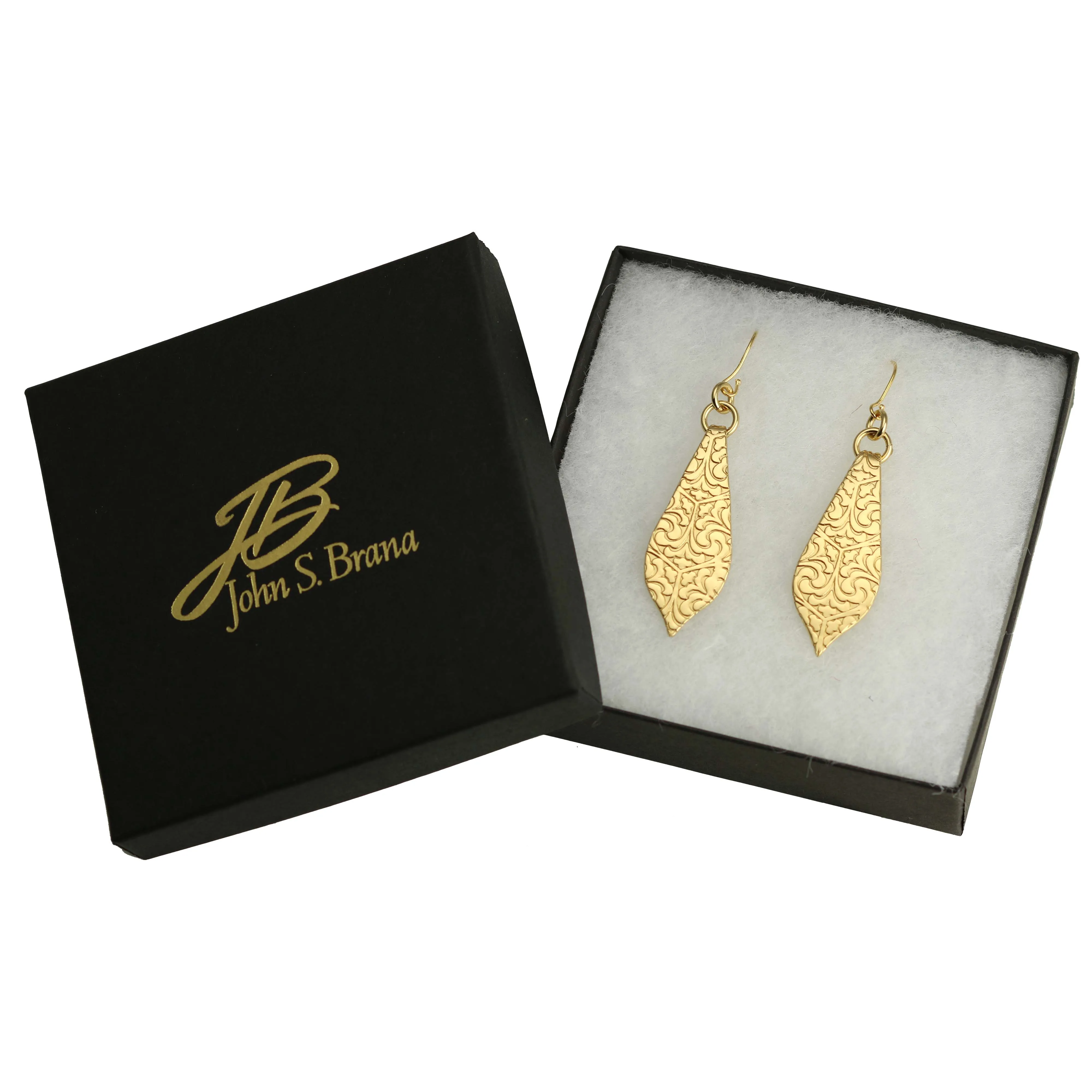 Damask Embossed Brass Nu Gold Marrakesh Teardrop Earrings