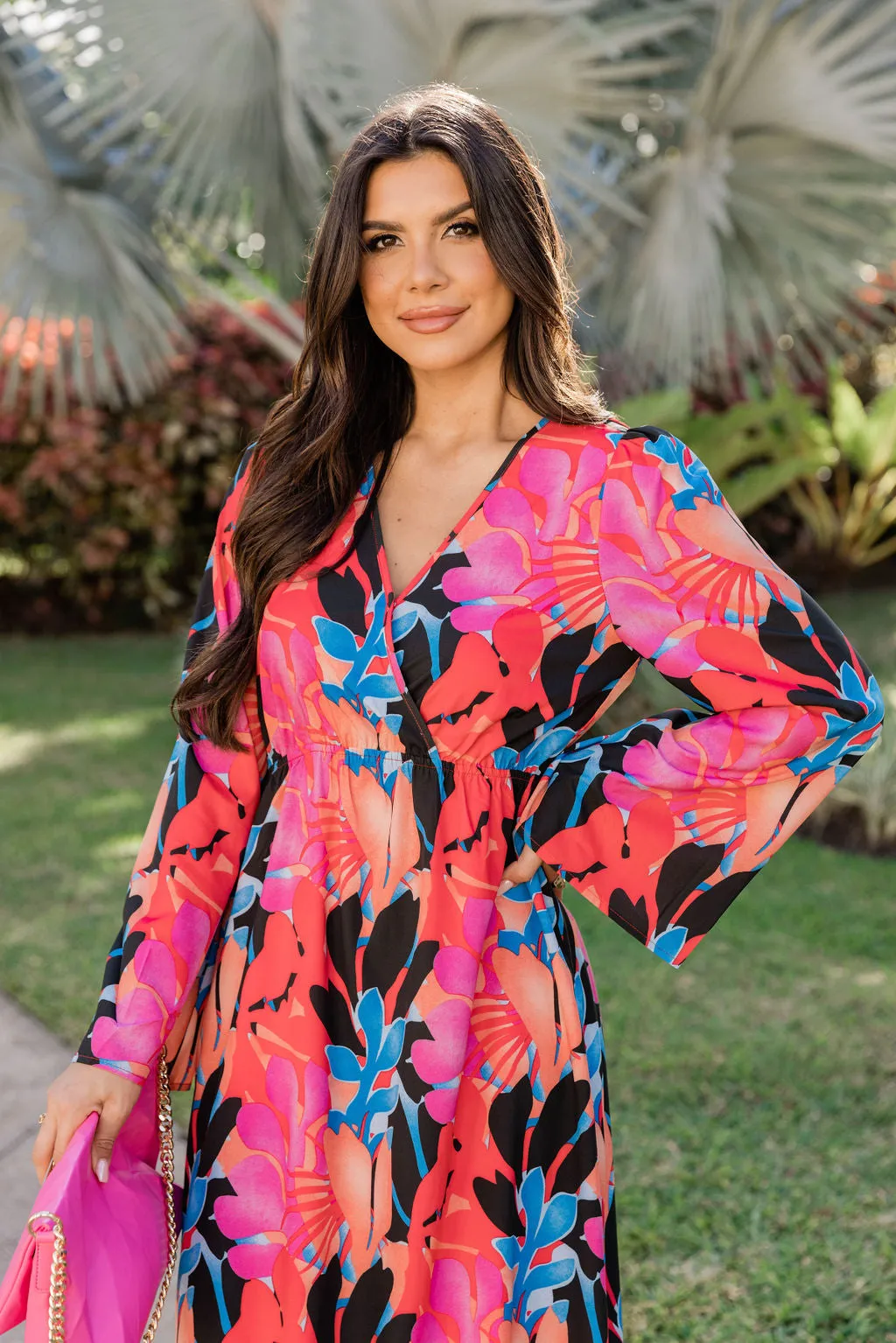 Dance The Night Away Long Sleeve Tropical Black Maxi Dress FINAL SALE