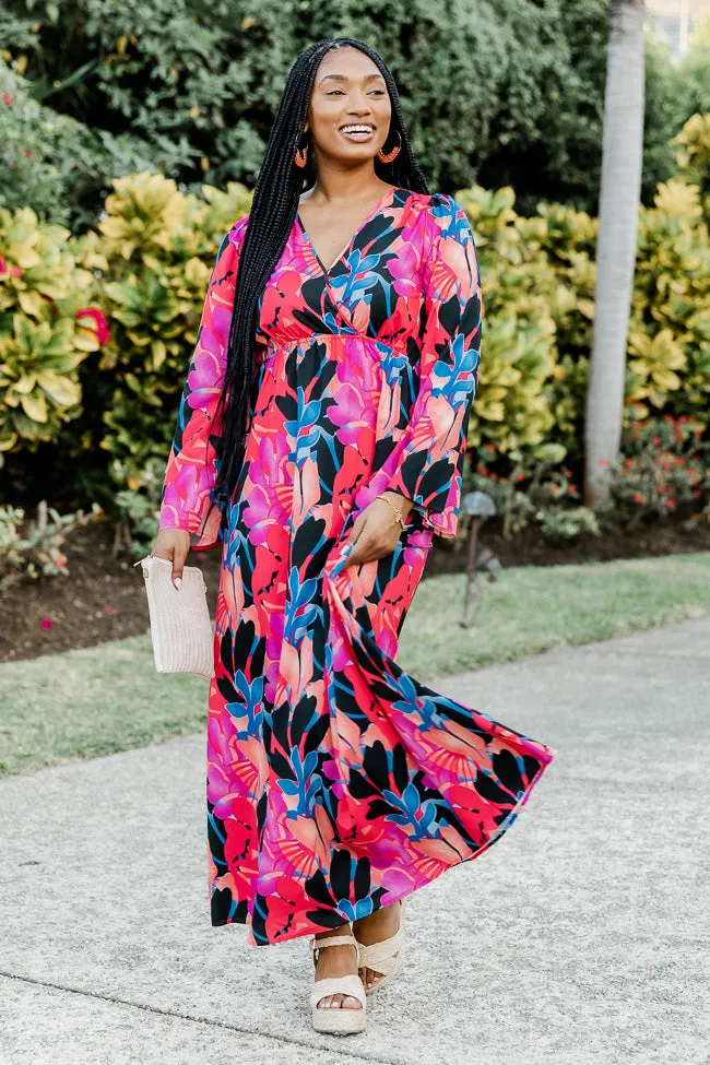 Dance The Night Away Long Sleeve Tropical Black Maxi Dress FINAL SALE