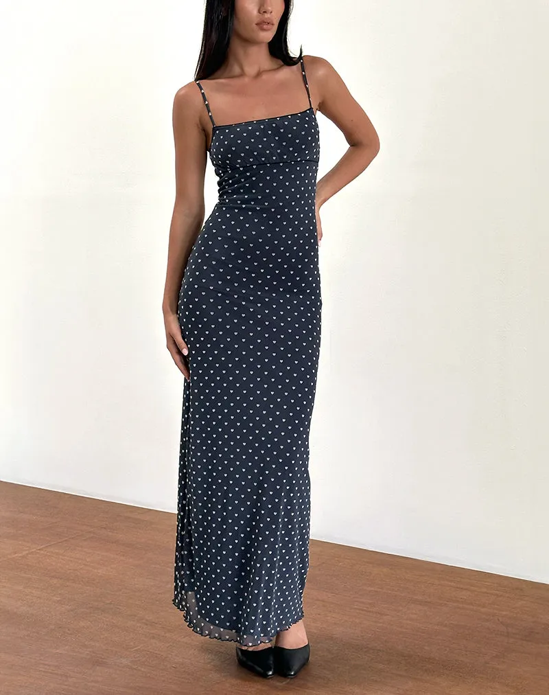 Darsih Maxi Dress in Heart Flock Navy and Yellow