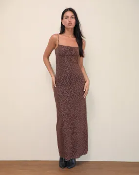 Darsih Maxi Dress in Rar Leopard Flock Chocolate