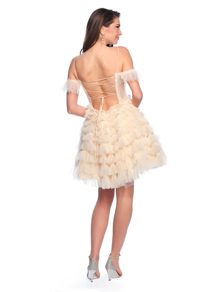 Dave & Johnny 11754 Sequin Layer Tulle Short Homecoming Dress Off the Shoulder