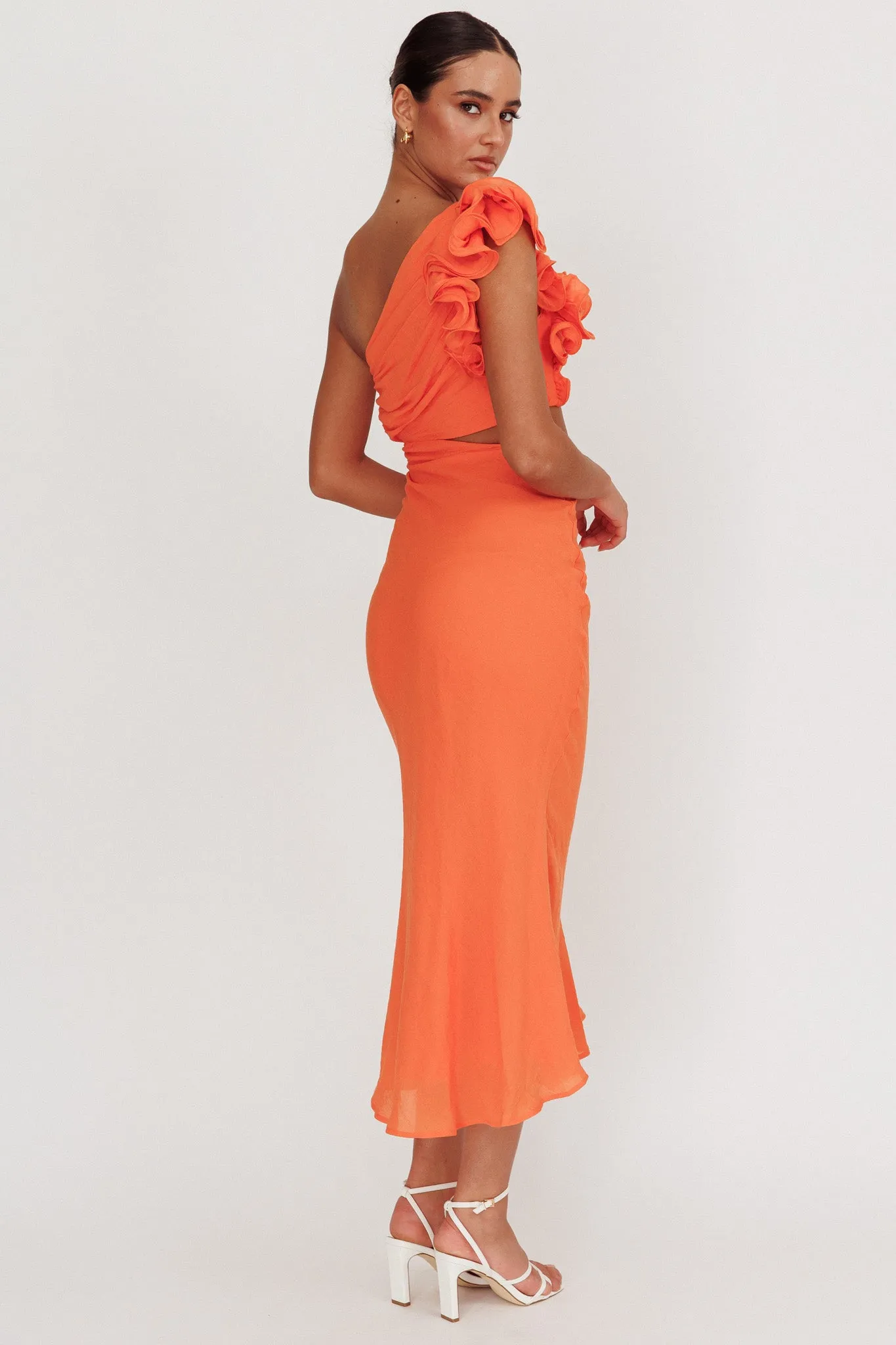 Deanna One-Shoulder Ruffle Maxi Dress Orange