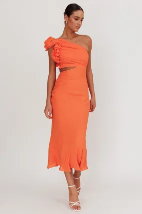 Deanna One-Shoulder Ruffle Maxi Dress Orange