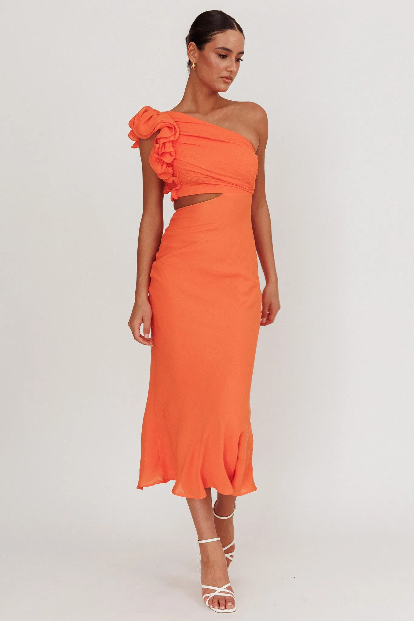 Deanna One-Shoulder Ruffle Maxi Dress Orange