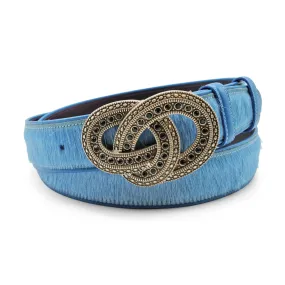 Denim Pony Hair Crystal Swirl Belt