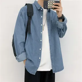 Denim Shirt Men Full Sleeve Thin Casual Regular Fit males leisure Overshirts for Men Soft Comfortable New pocket top