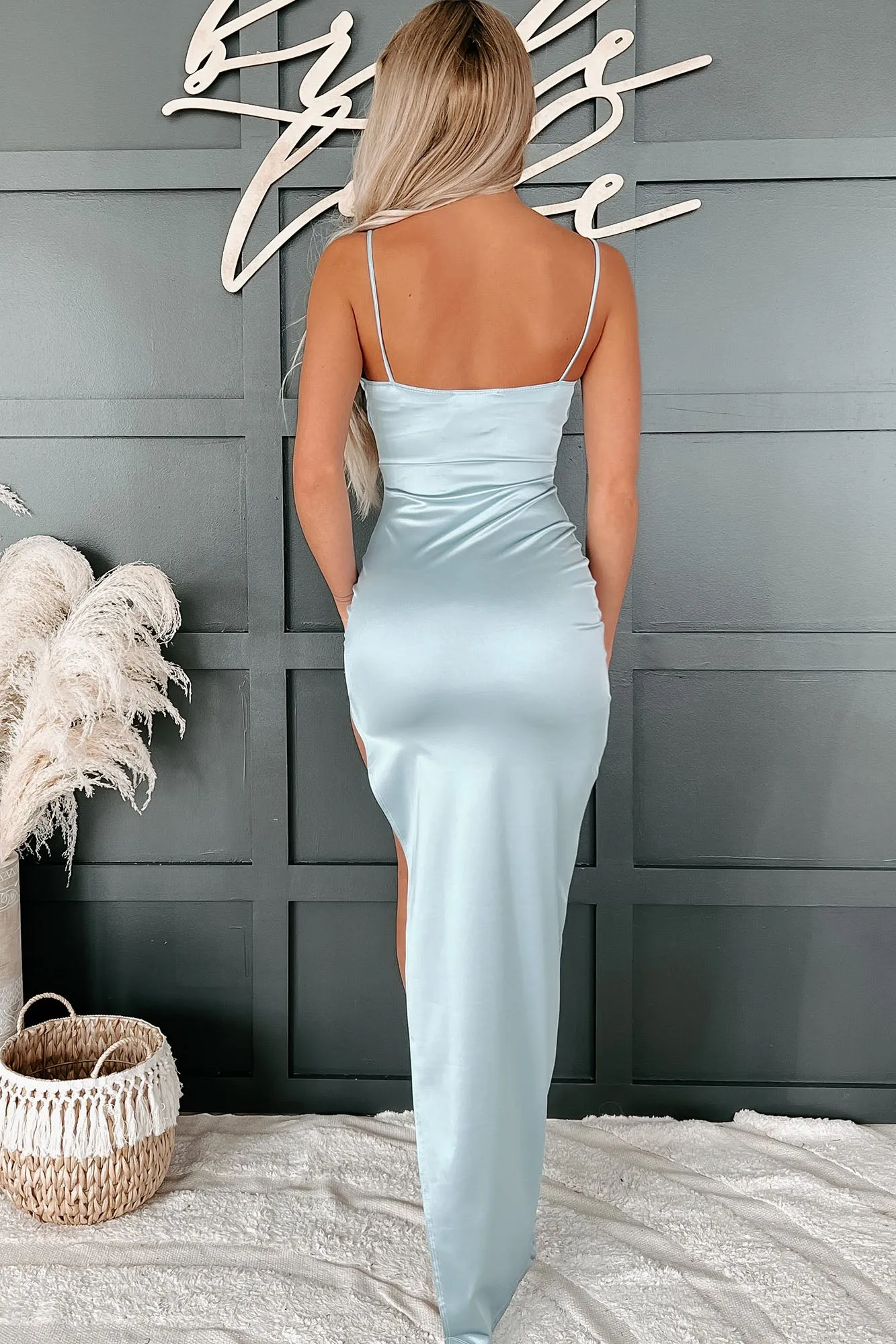 Divine Elegance Satin Cowl Neck Maxi Dress (Blue)