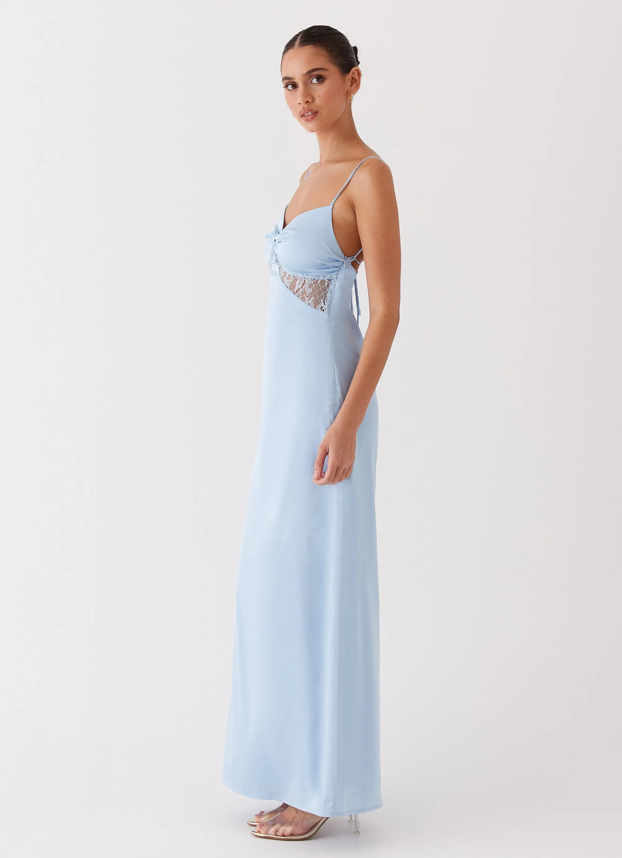 Dream Sight Lace Satin Maxi Dress - Ice Blue