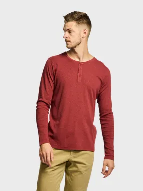 Easy Mondays T Shirt LS Henley Slub Brick