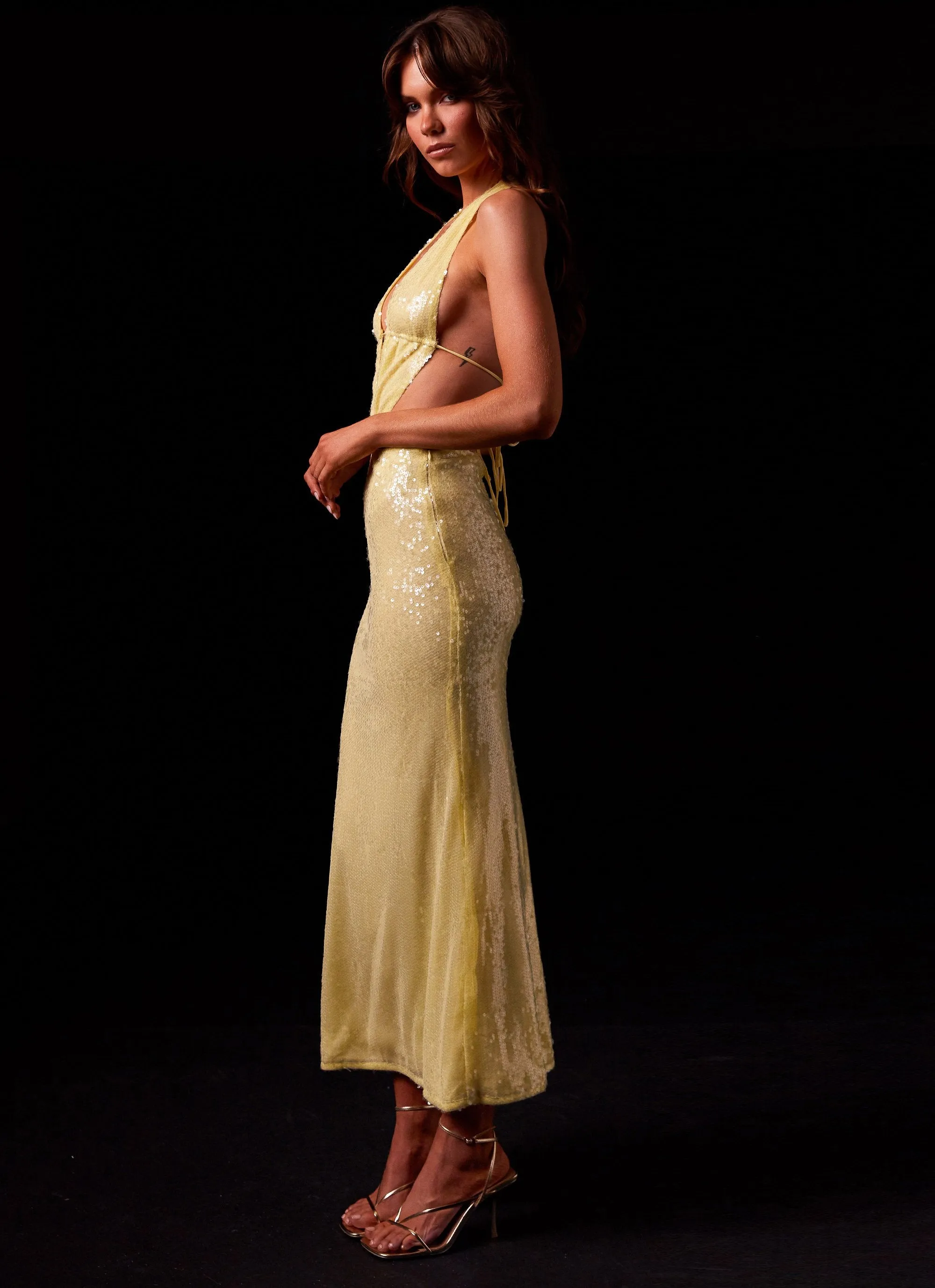 Elara Sequin Maxi Dress - Lemon Spritz