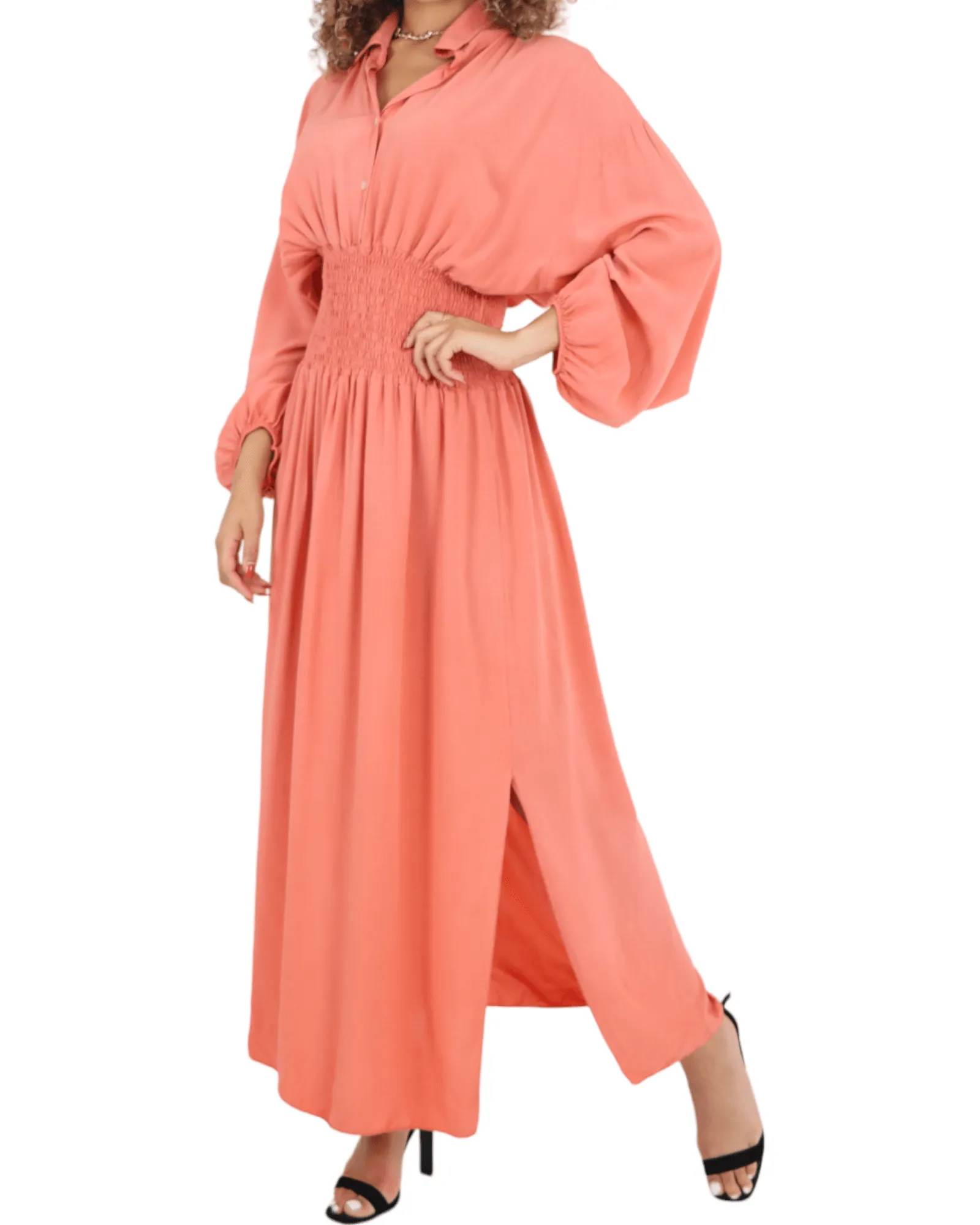 Elasticated Waist Double Slit Maxi Dress