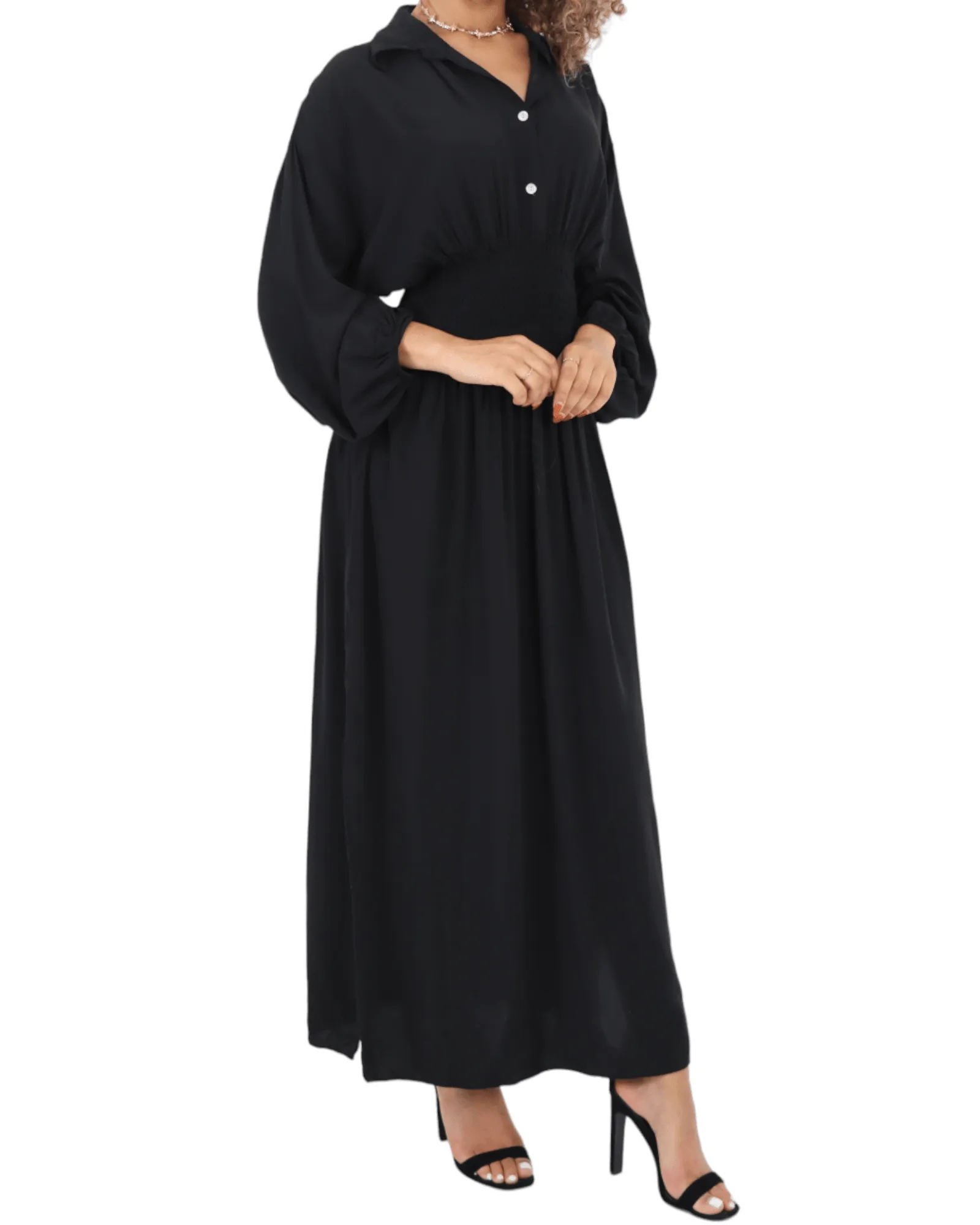 Elasticated Waist Double Slit Maxi Dress