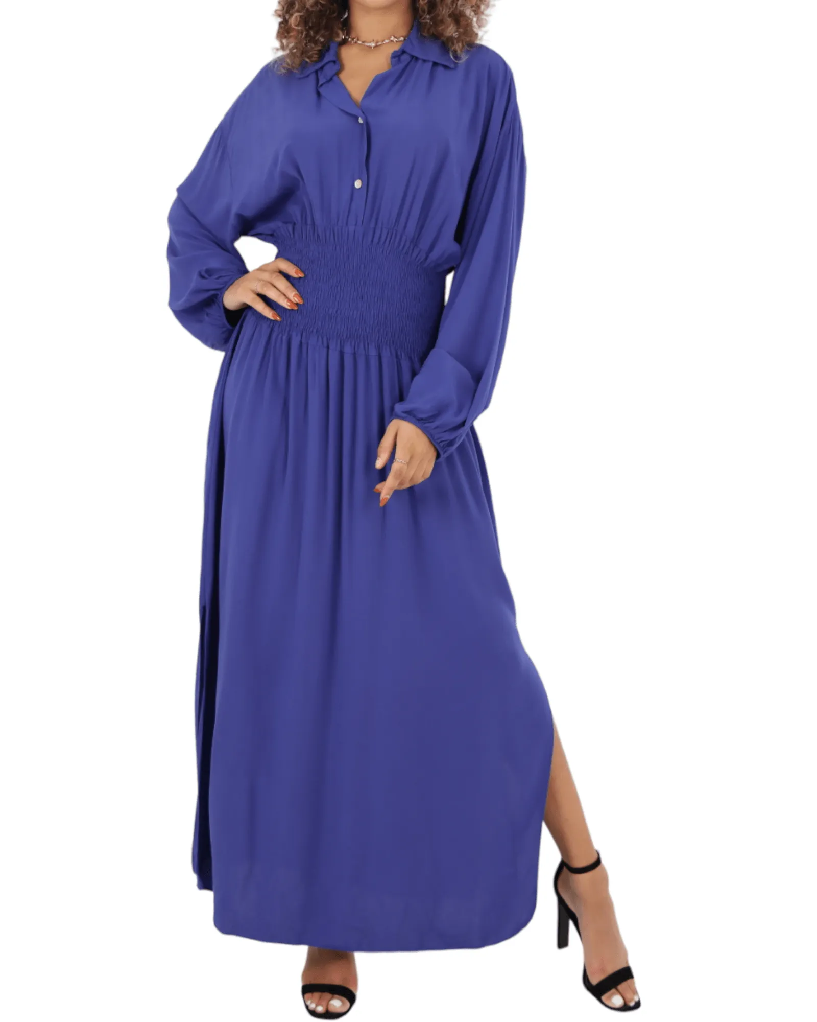 Elasticated Waist Double Slit Maxi Dress