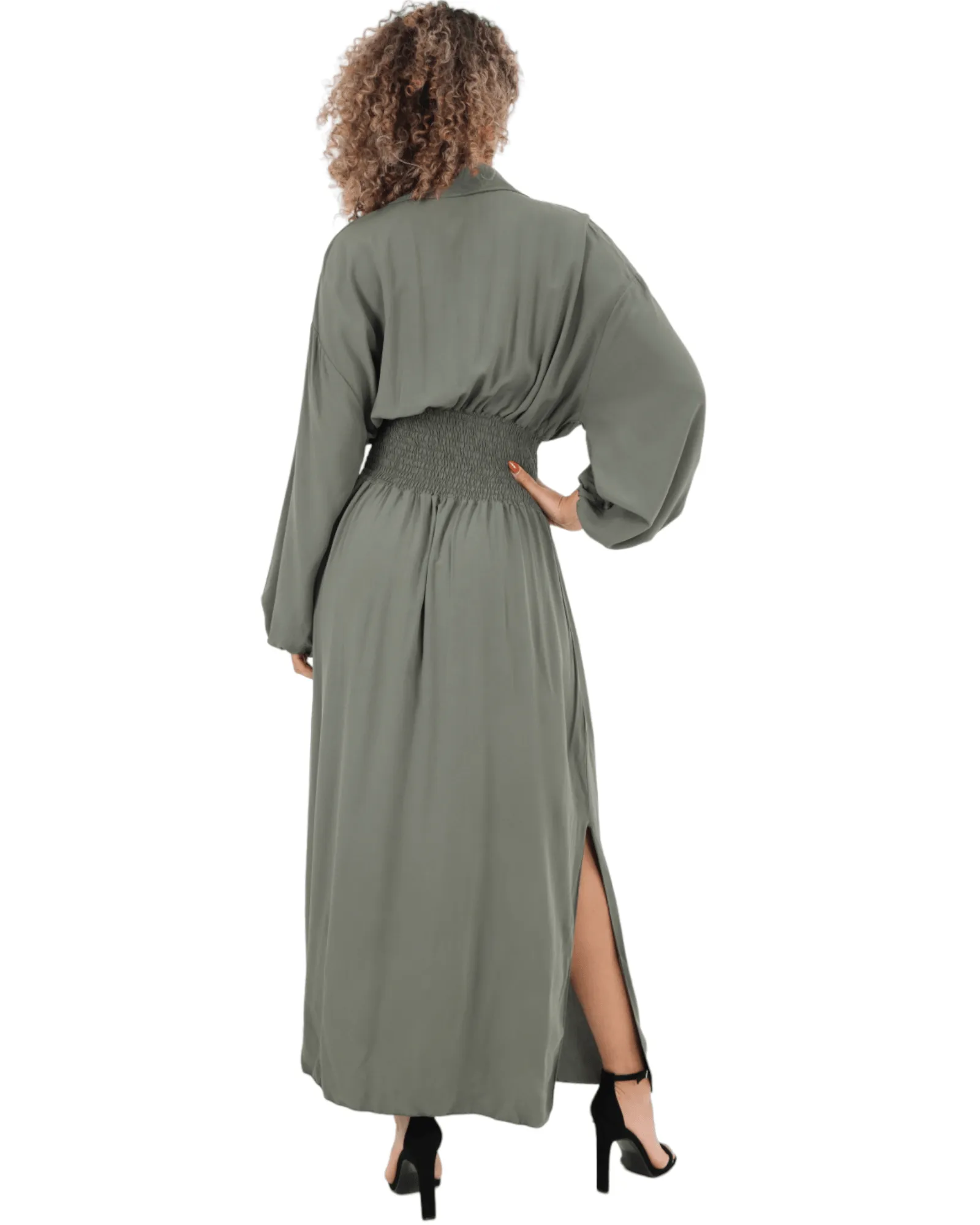 Elasticated Waist Double Slit Maxi Dress