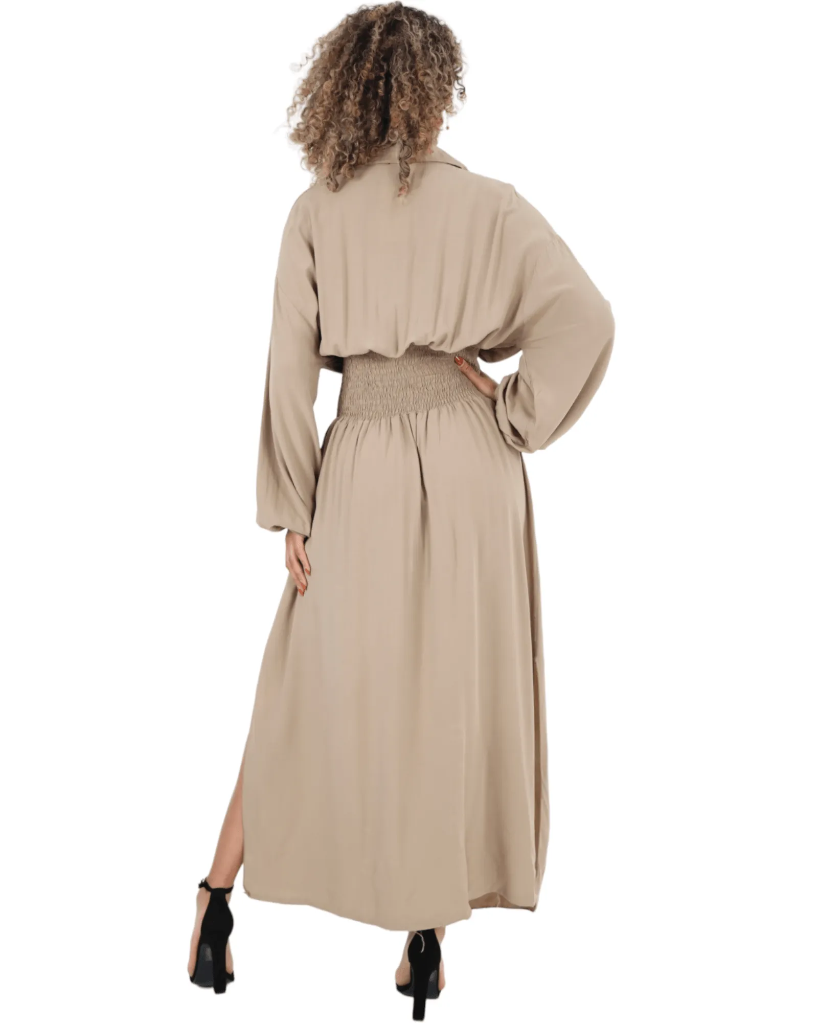 Elasticated Waist Double Slit Maxi Dress