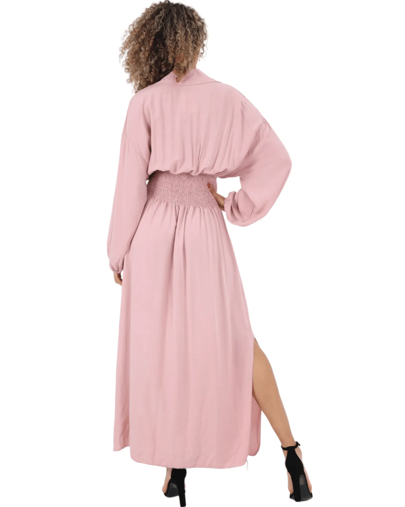 Elasticated Waist Double Slit Maxi Dress