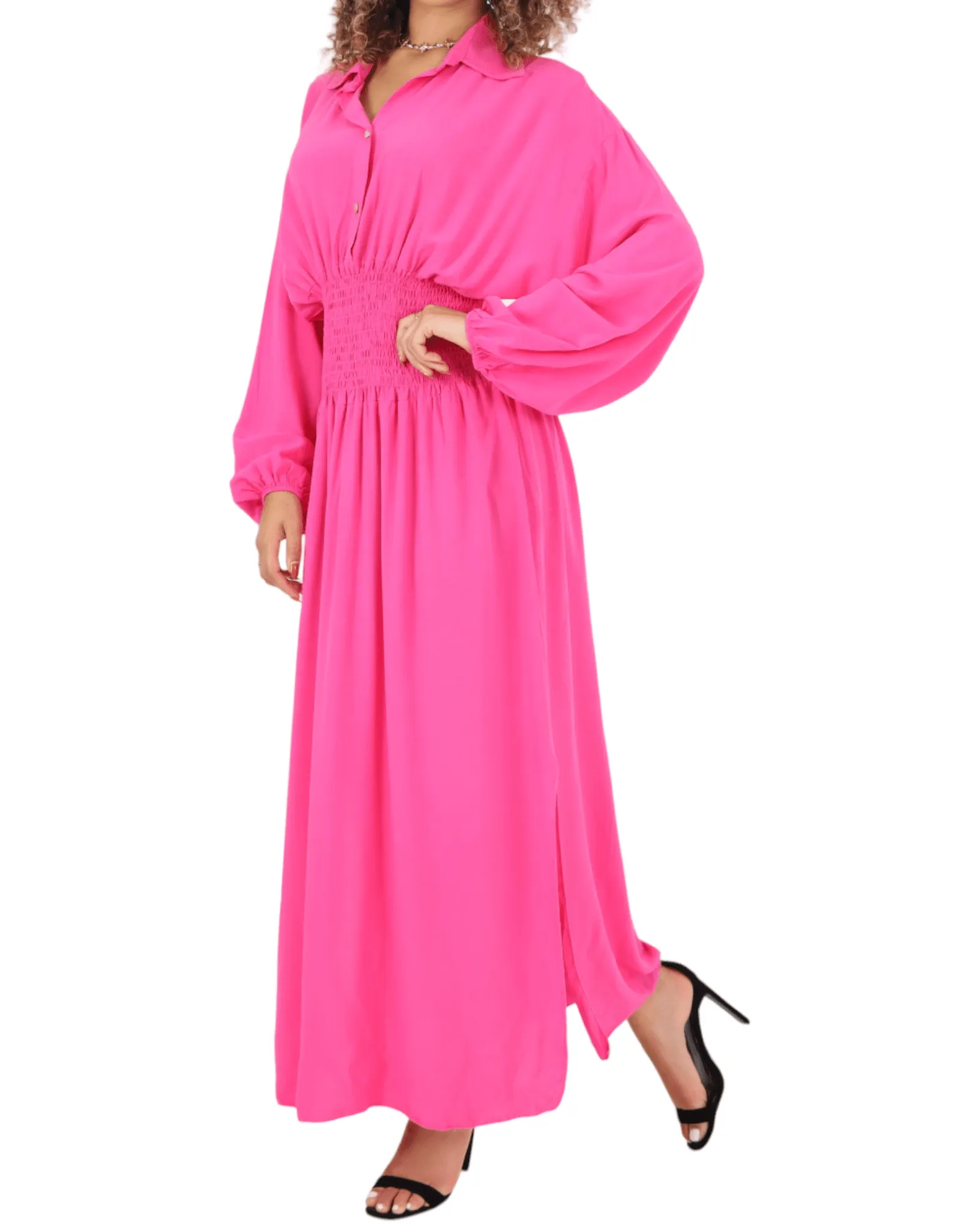 Elasticated Waist Double Slit Maxi Dress