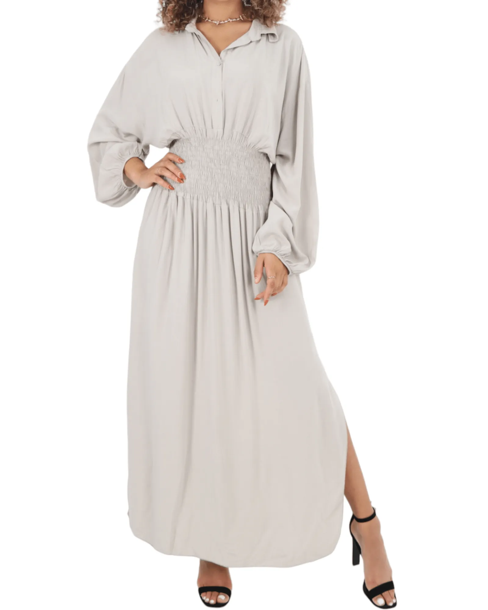 Elasticated Waist Double Slit Maxi Dress