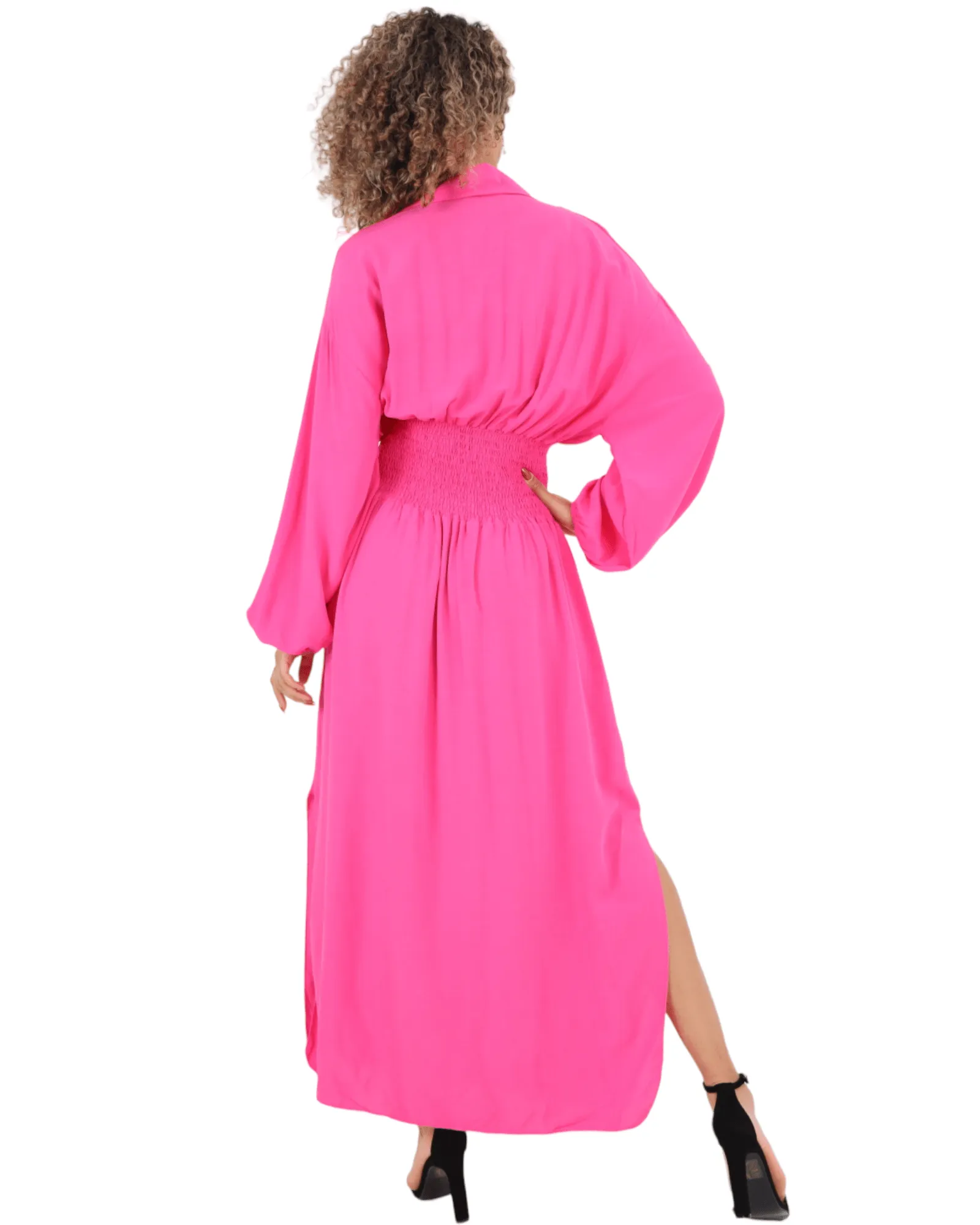 Elasticated Waist Double Slit Maxi Dress