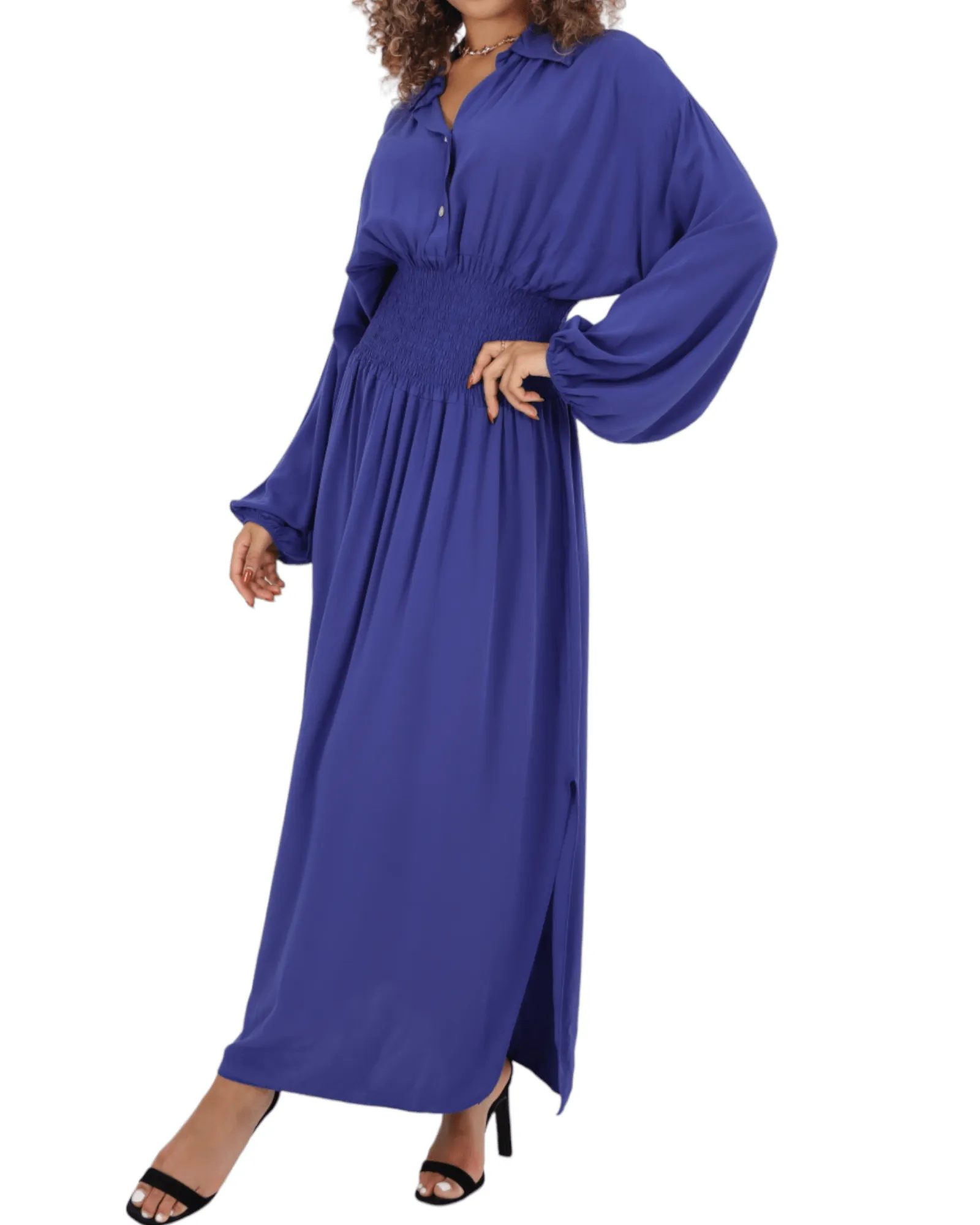 Elasticated Waist Double Slit Maxi Dress