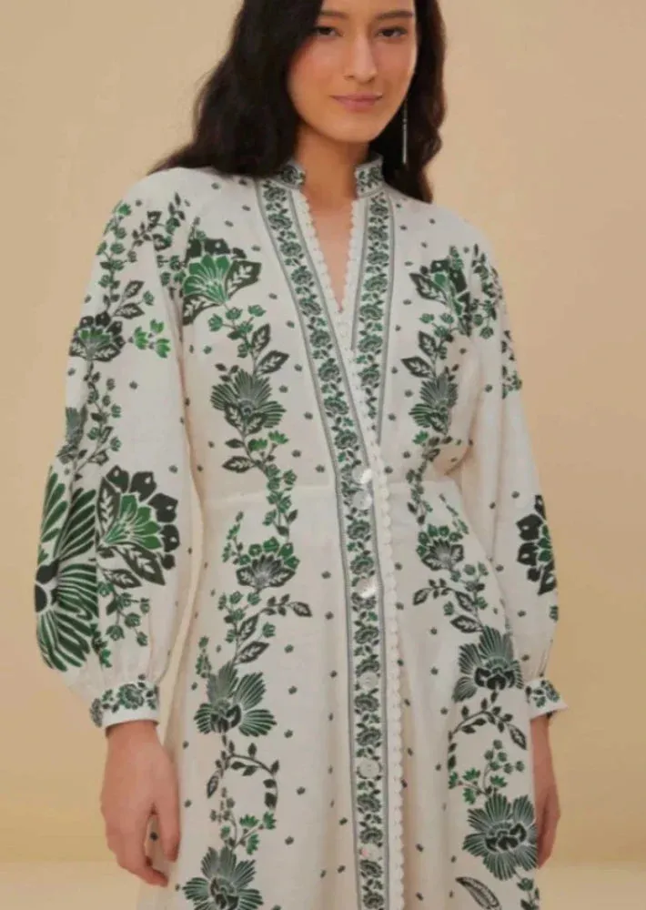 Elegant Floral Patterned Long Robe With Mandarin Collar