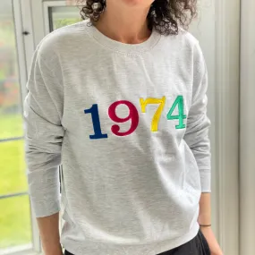 Embroidered Year of Birth Sweatshirt Ash Grey