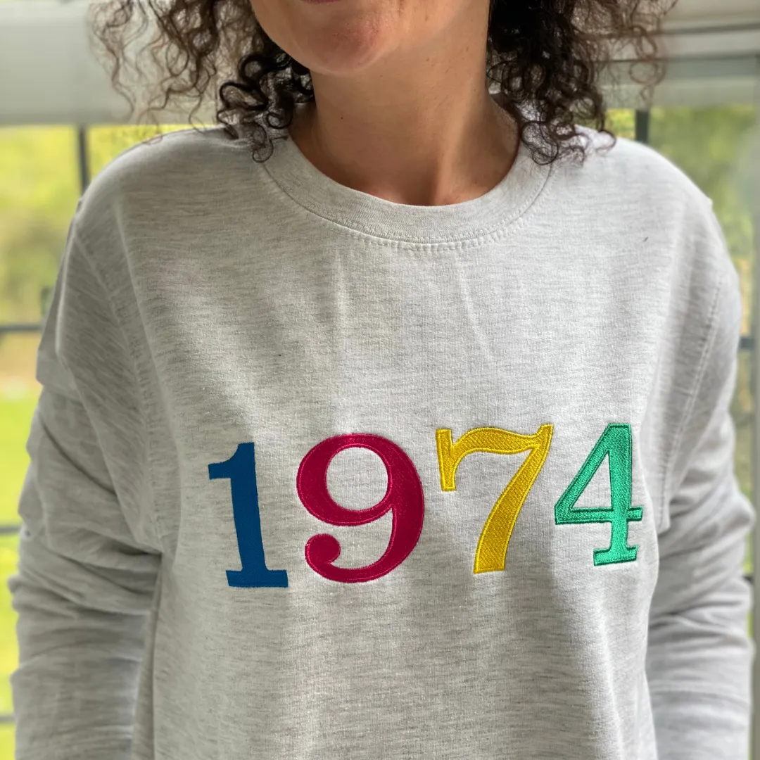 Embroidered Year of Birth Sweatshirt Ash Grey