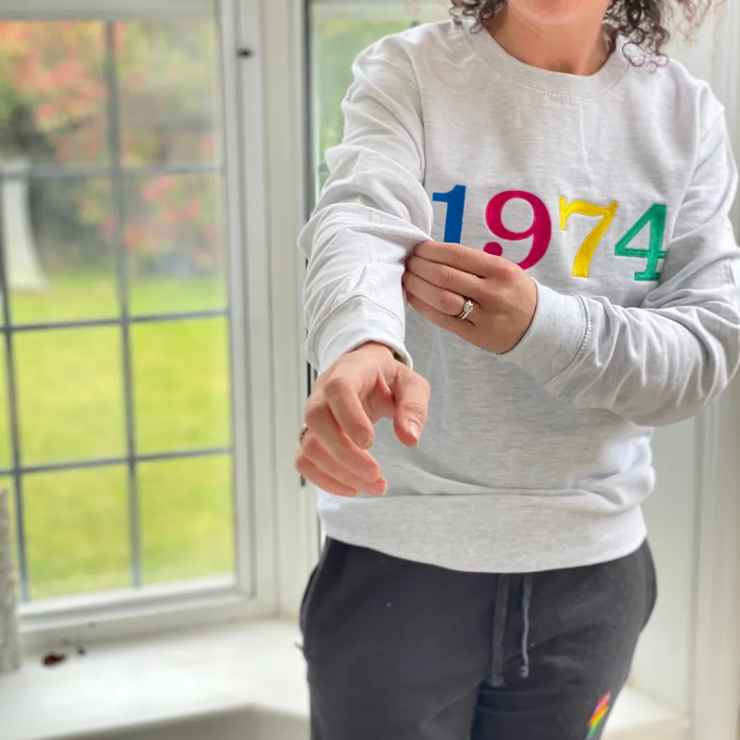 Embroidered Year of Birth Sweatshirt Ash Grey