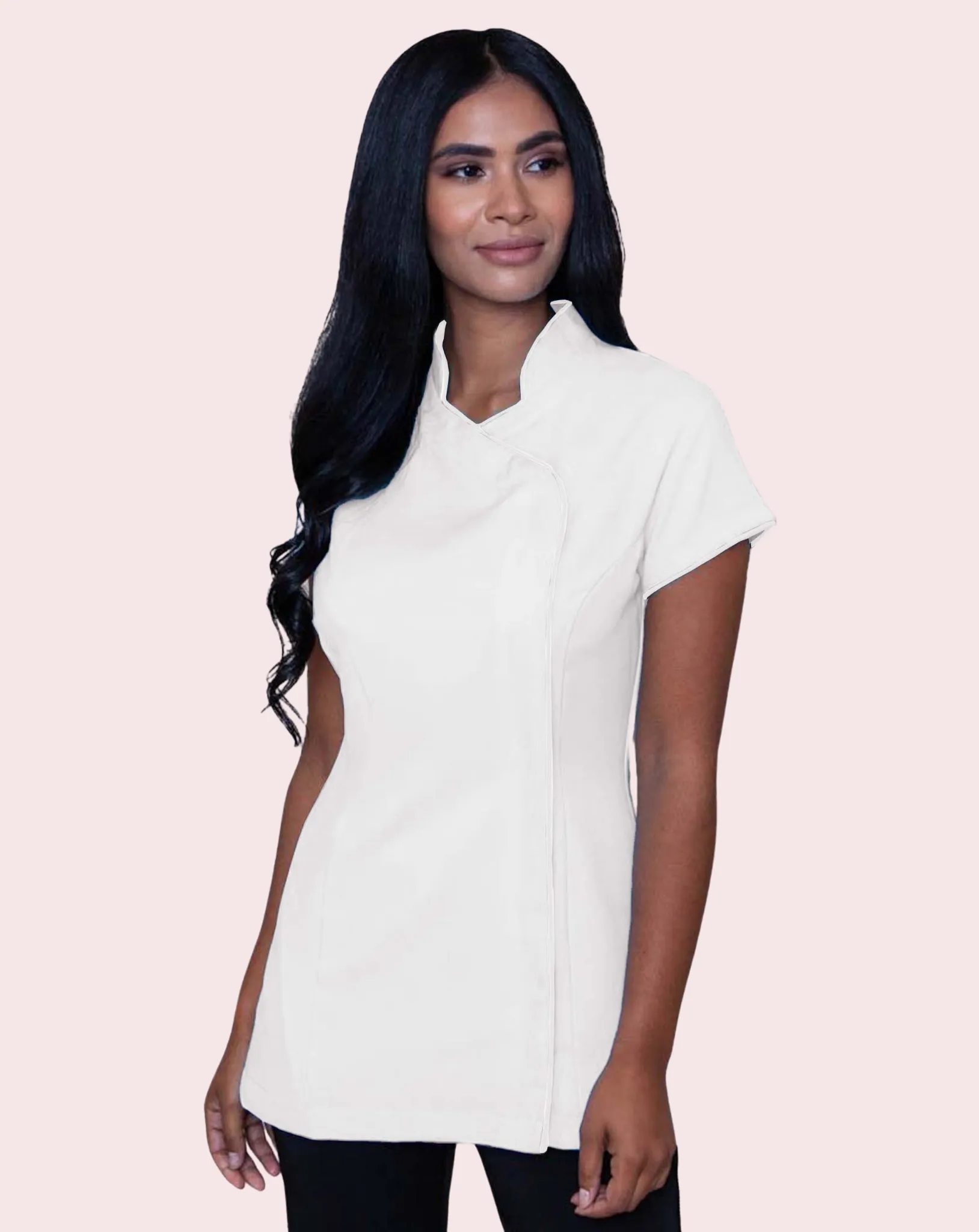 Event Mandarin Collar Asymmetric Tunic - White