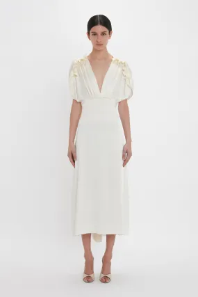 Exclusive V-Neck Ruffle Midi Dress In Ivory