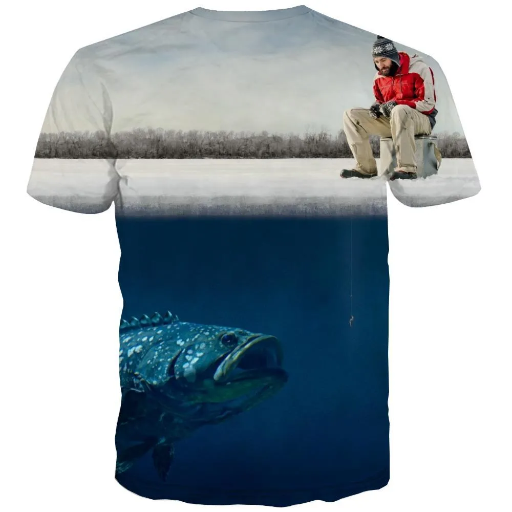 fishing T-shirt Men fish Tshirts Cool Antarctica Tshirt Printed Short Sleeve