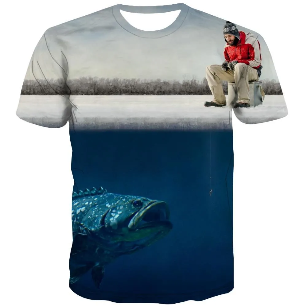 fishing T-shirt Men fish Tshirts Cool Antarctica Tshirt Printed Short Sleeve