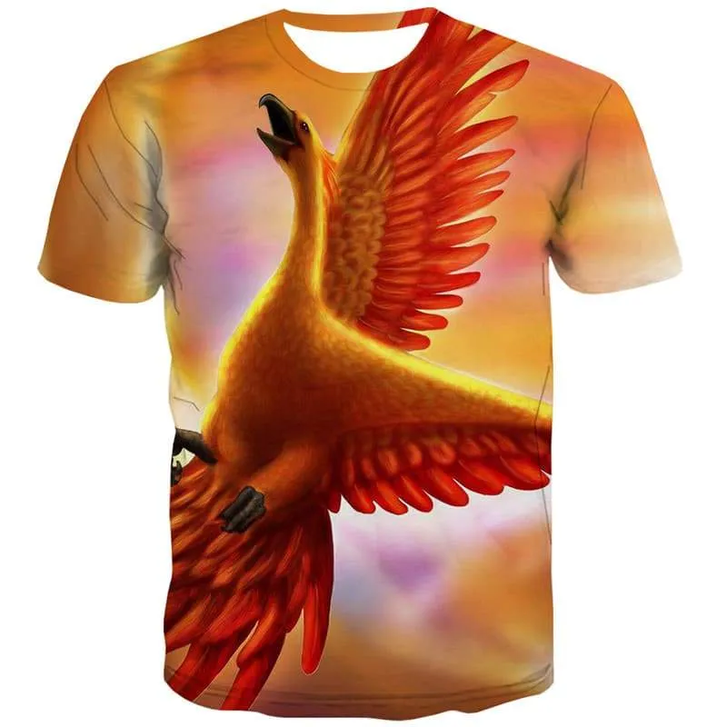 Flame T-shirt Men Phoenix Tshirts Cool Harajuku Tshirts Novelty Animal T-shirts 3d Hilarious Tshirt Printed