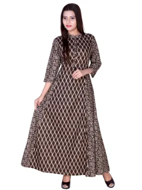 Floor Length Cotton Brown Geometrical Kurti