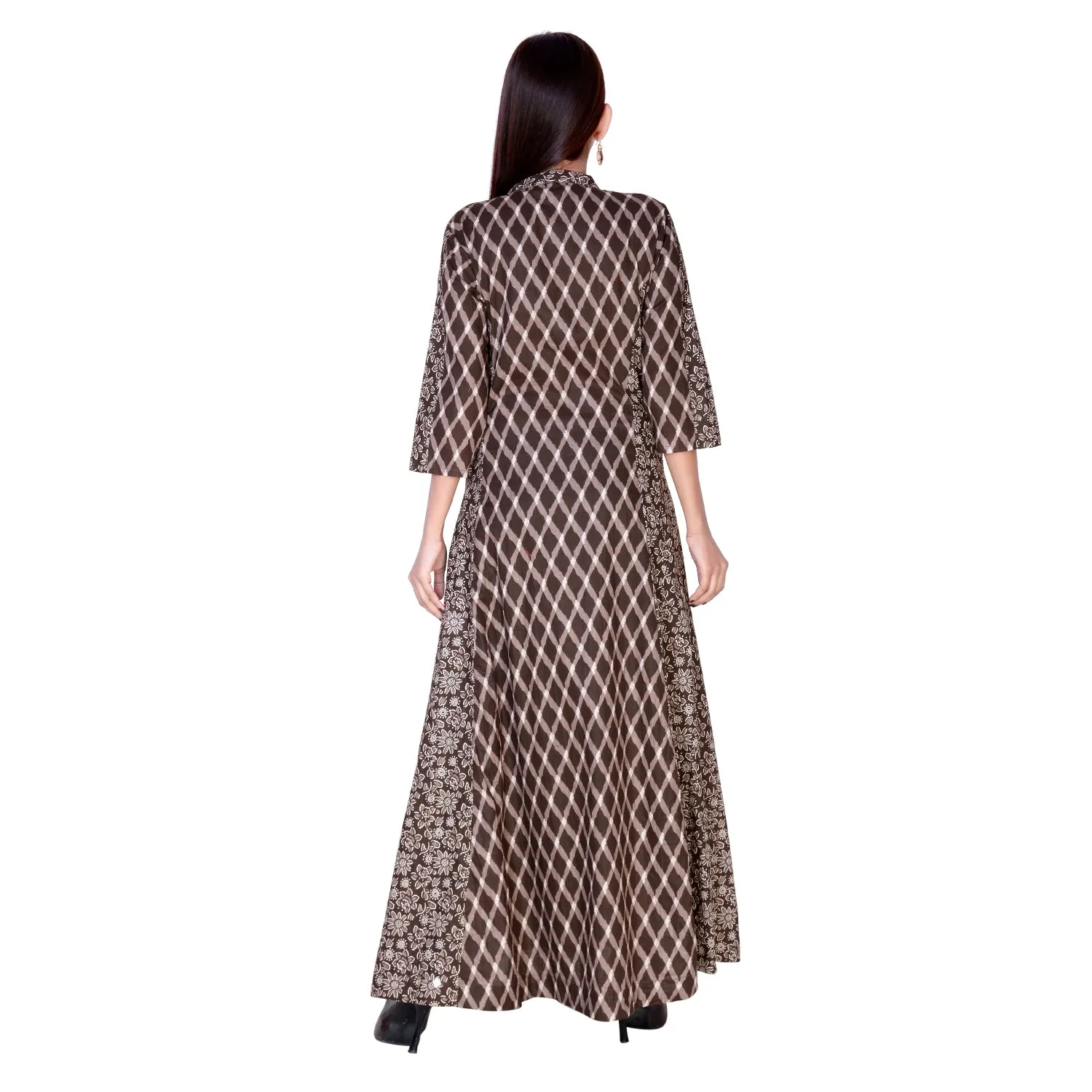 Floor Length Cotton Brown Geometrical Kurti