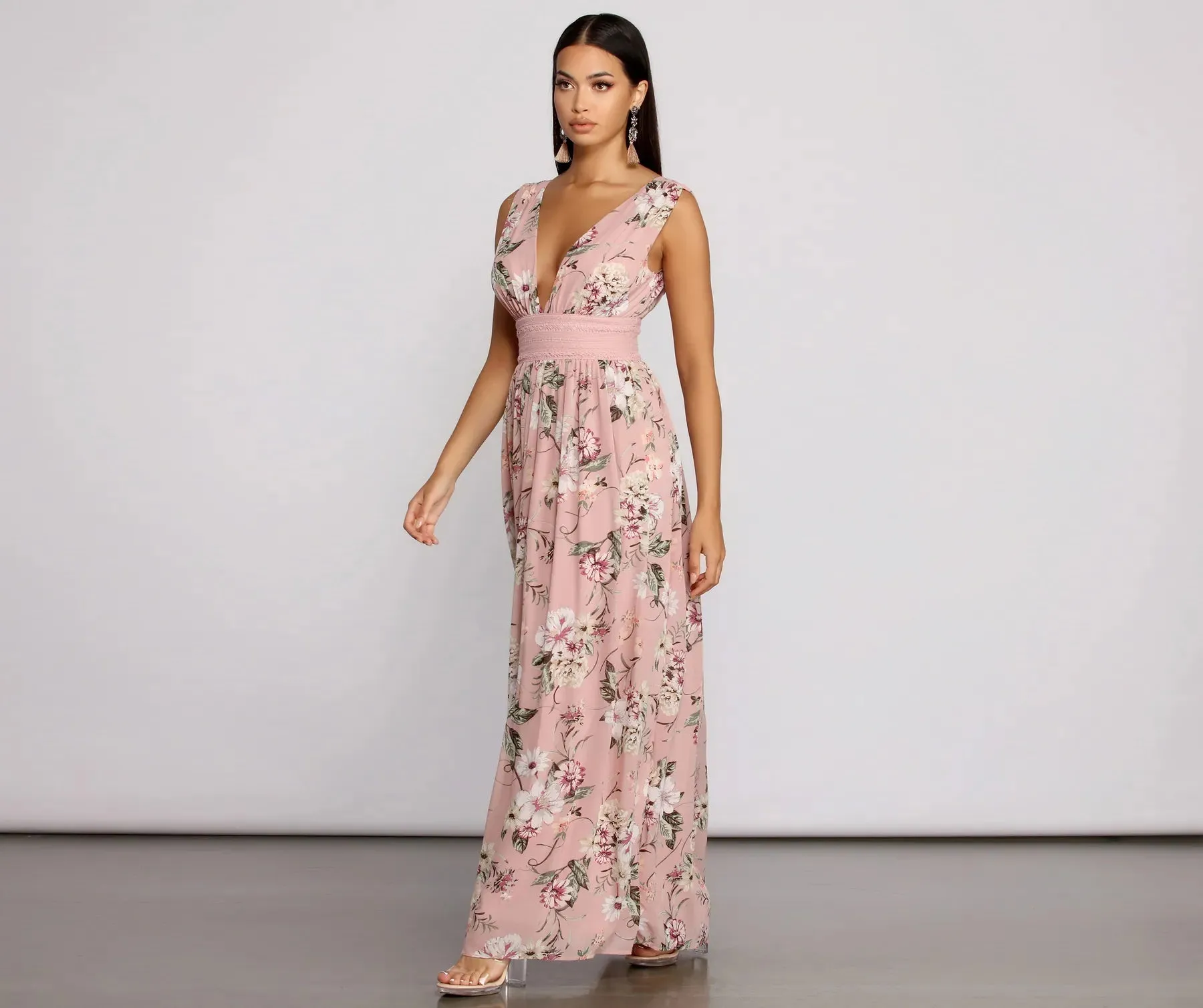 Floral Beauty Sleeveless Chiffon Maxi Dress