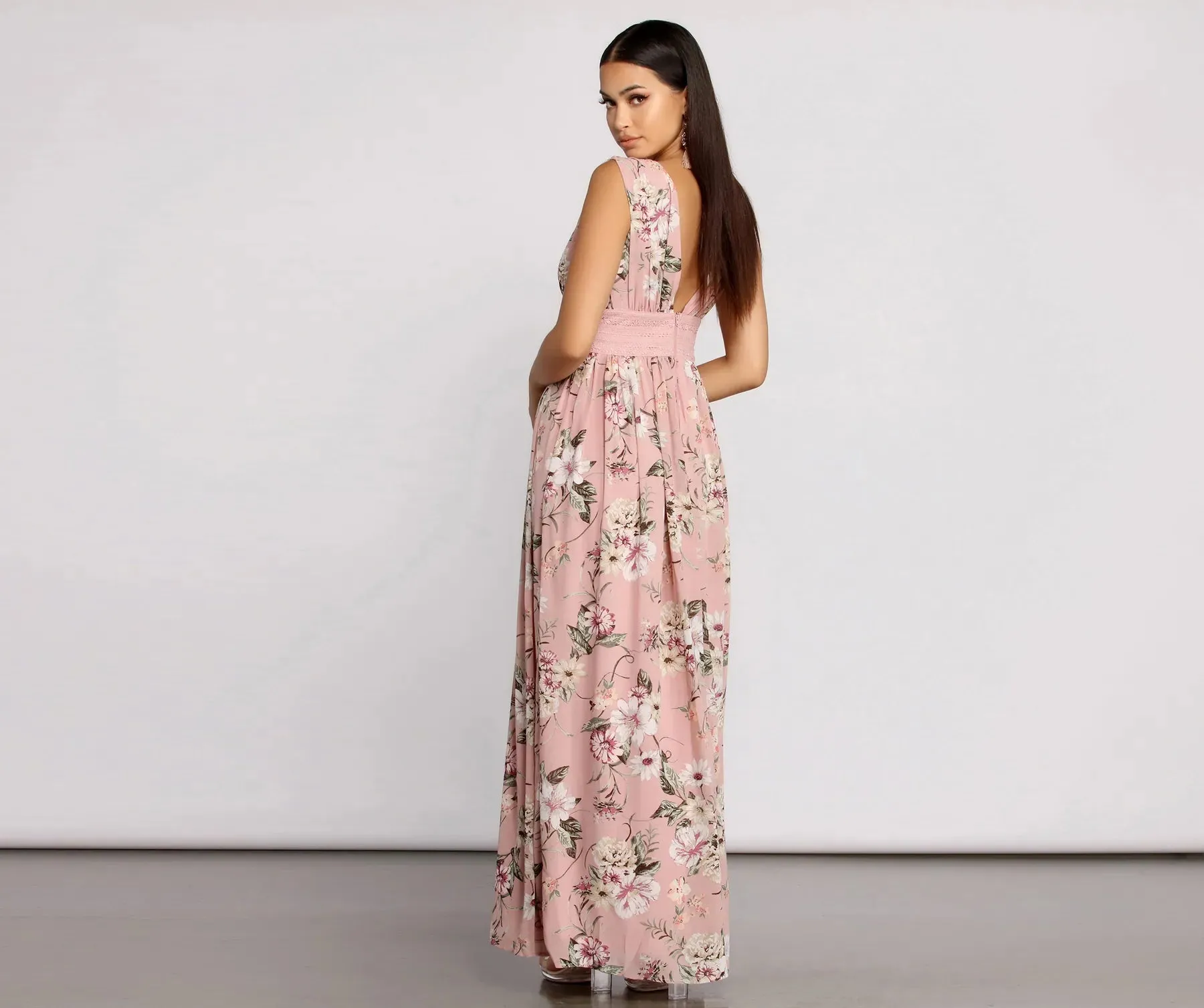 Floral Beauty Sleeveless Chiffon Maxi Dress