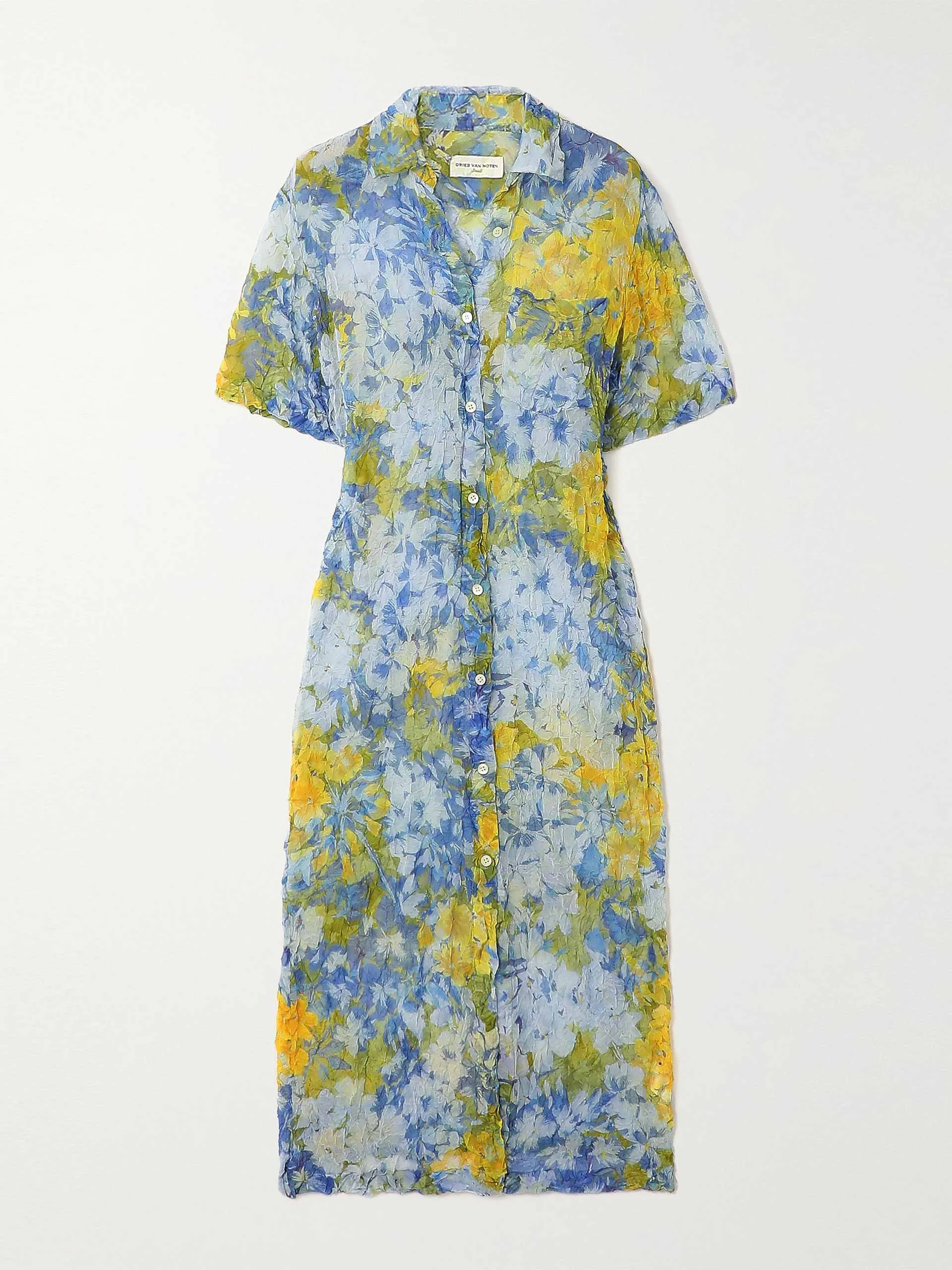 Floral printed crinkled-georgette shirt dress