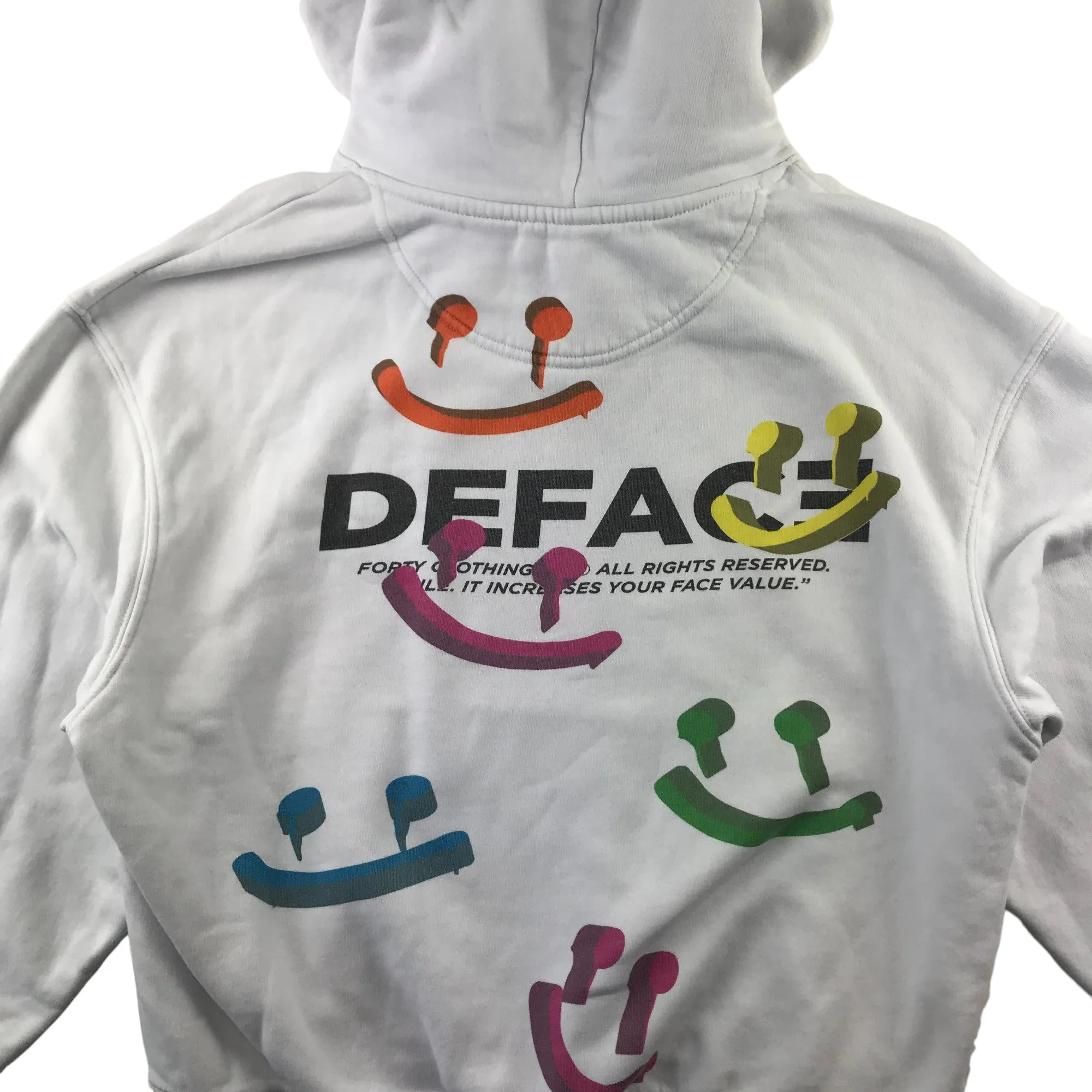 Forty hoodie adult size S white jersey pullover Deface print logo front and back