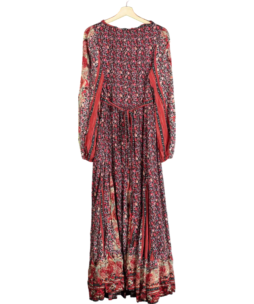 Free People Red Tie Front Floral Maxi Dress UK L