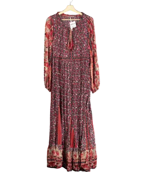 Free People Red Tie Front Floral Maxi Dress UK L