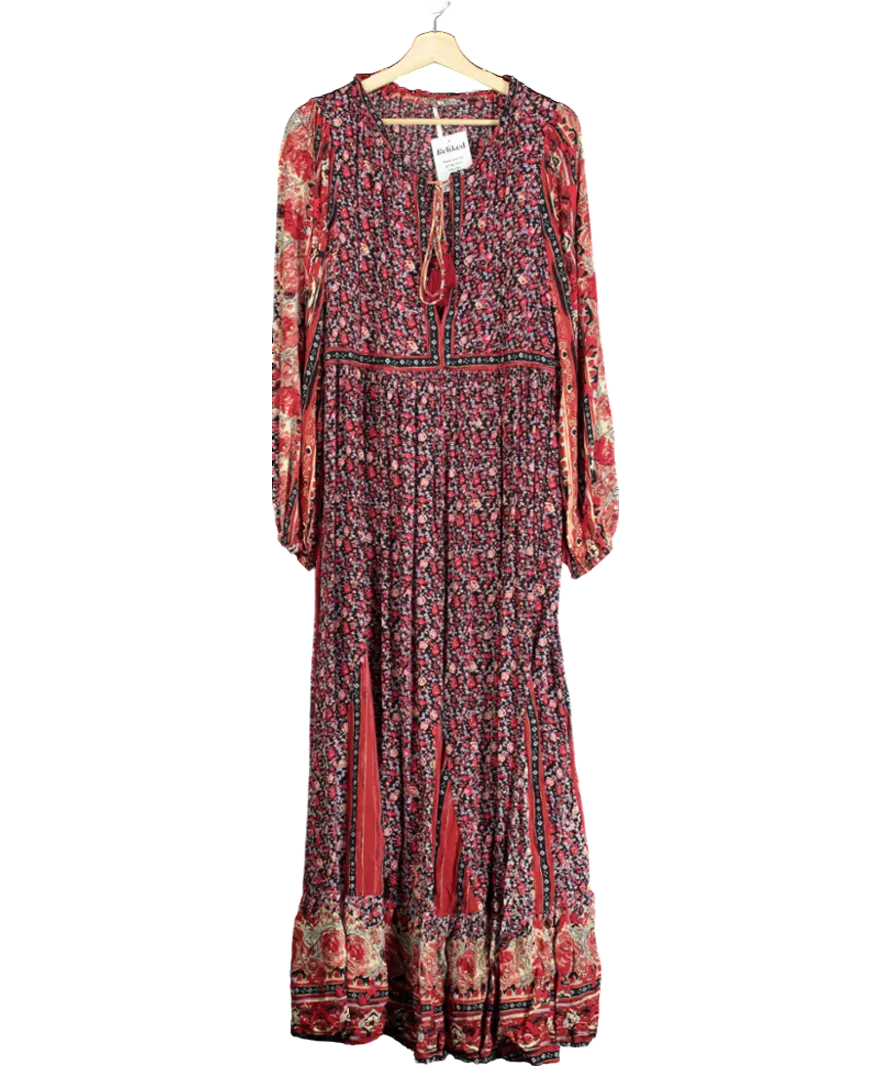 Free People Red Tie Front Floral Maxi Dress UK L