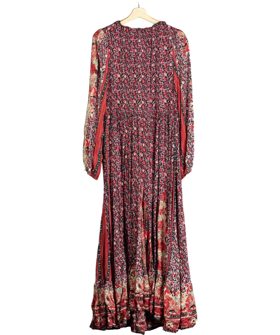 Free People Red Tie Front Floral Maxi Dress UK L